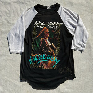 Vintage 1991 Neil Young & Crazy Horse Ragged Glory Tour Raglan Medium T-Shirt
